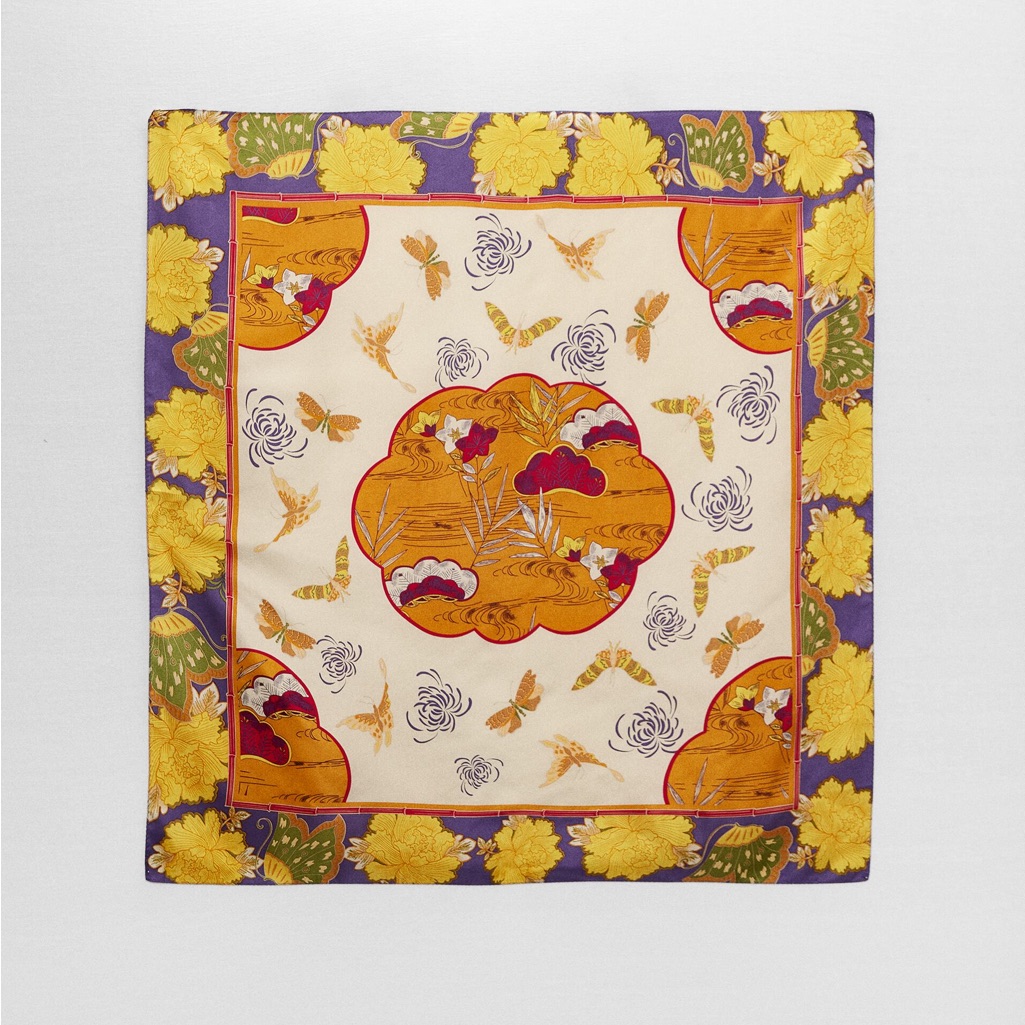 Nwot Zara YellowPurple 100 Silk Printed Scarf